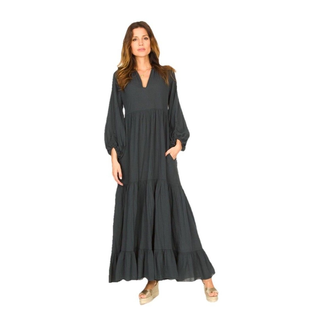 Devotion Twins Gray Cotton maxi dress Fortaleza Size S Lagenlook Minimalist